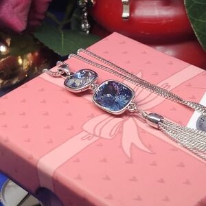 Elegant Swarovski Crystal's Callura Montana Blue Shade Tassel Necklace 32" W/3"